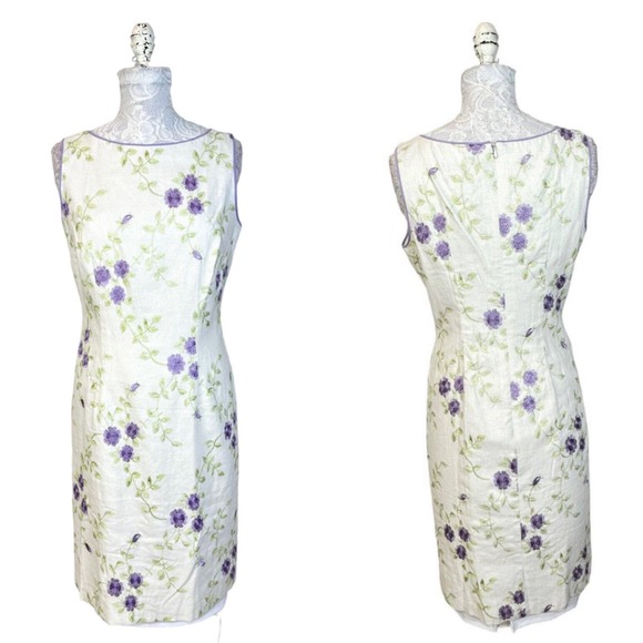 Sheri Martin New York Linen Blend Embroidered Floral Dress Women's Size 6 - Picture 1 of 11
